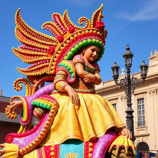 Una falla elaborada y colorida en Valencia durante las Fallas.