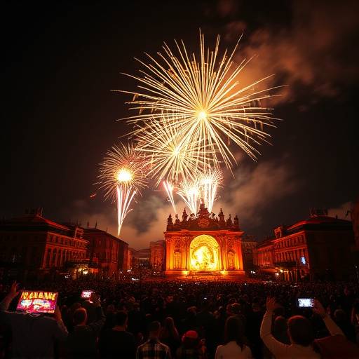 Una vista de los fuegos artificiales iluminando el cielo durante los San Fermines en Pamplona.